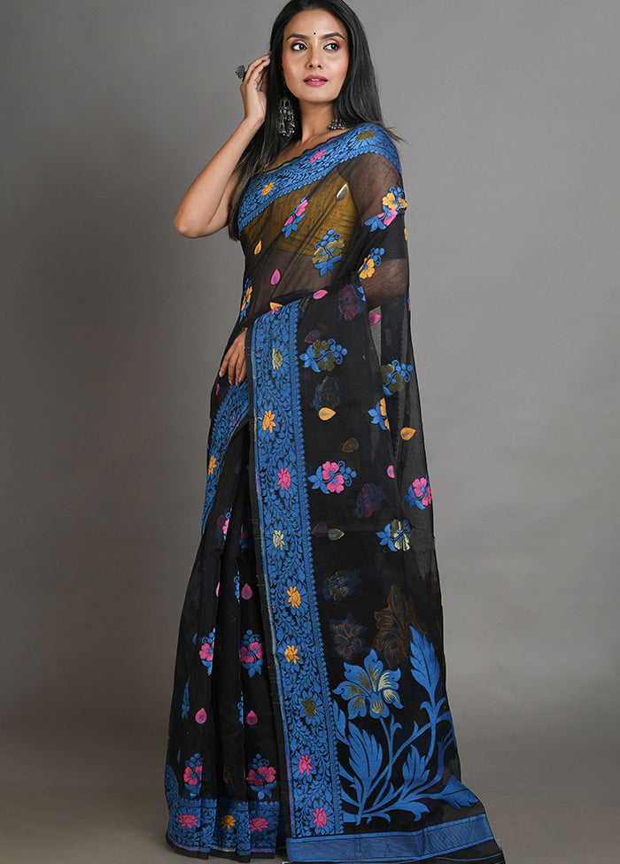 Black Tant Jamdani Saree Without Blouse Piece - Indian Silk House Agencies