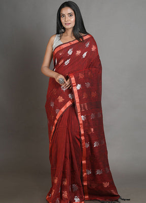 Red Linen Silk Saree With Blouse Piece - Indian Silk House Agencies