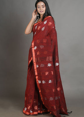 Red Linen Silk Saree With Blouse Piece - Indian Silk House Agencies