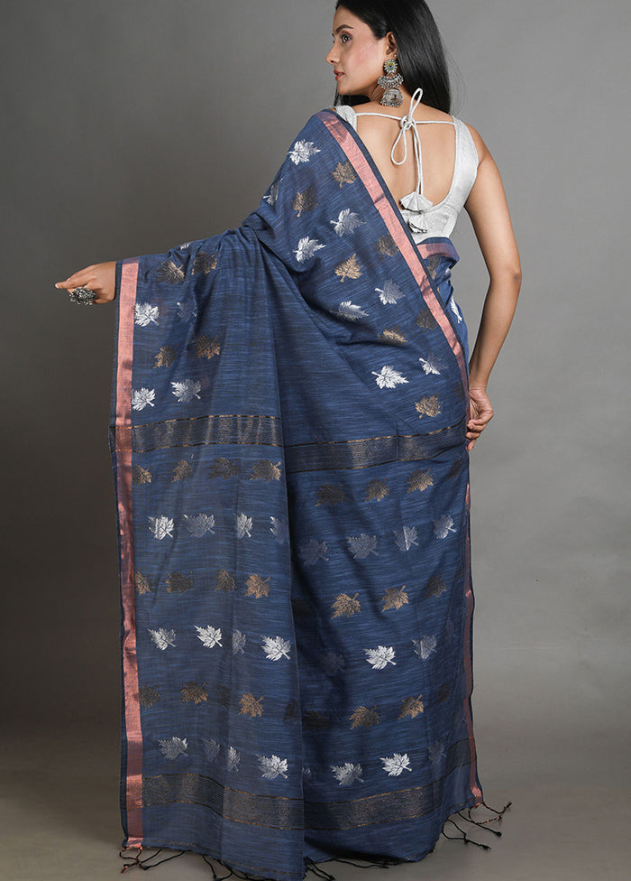 Blue Linen Silk Saree With Blouse Piece - Indian Silk House Agencies