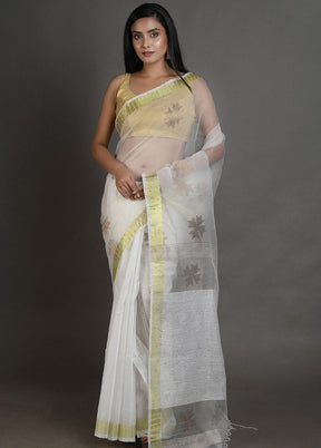 White Spun Silk Saree With Blouse Piece - Indian Silk House Agencies