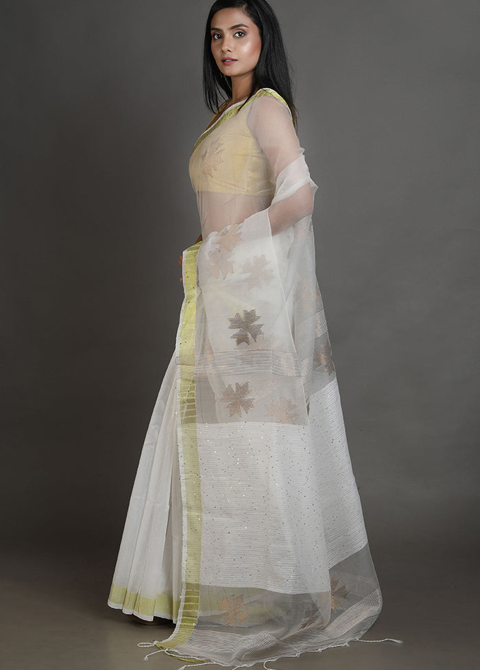 White Spun Silk Saree With Blouse Piece - Indian Silk House Agencies