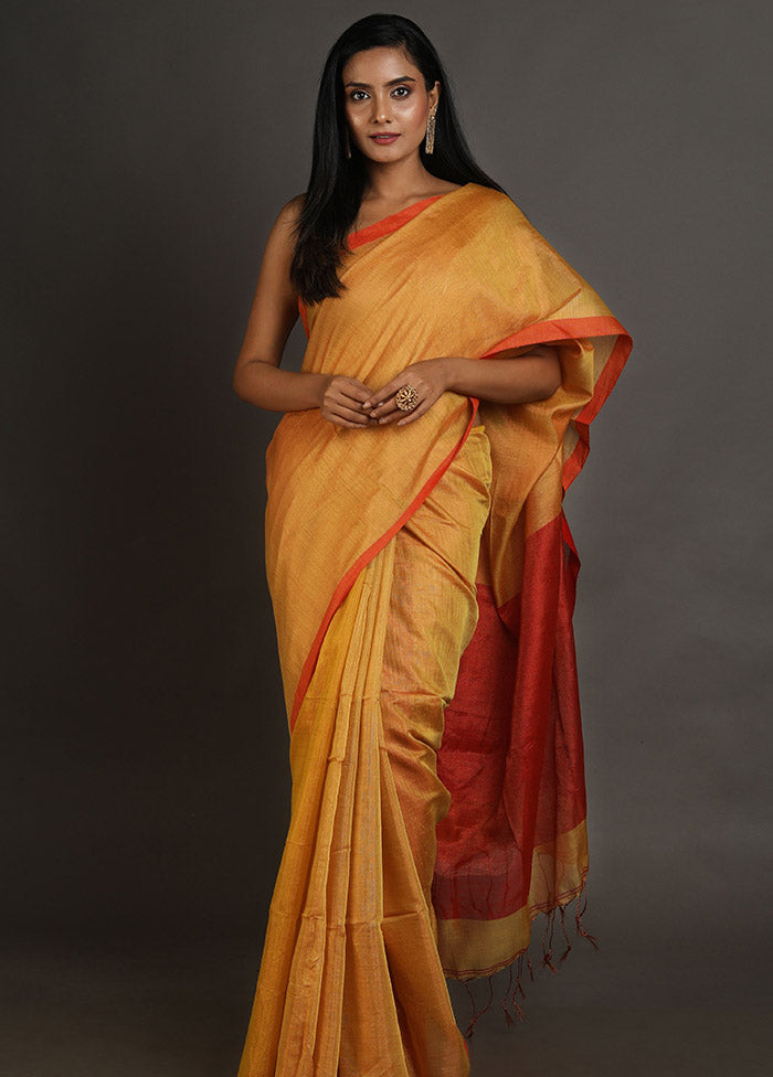 Mustard Spun Silk Saree With Blouse Piece - Indian Silk House Agencies