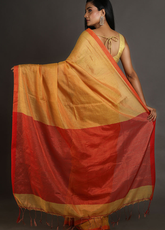 Mustard Spun Silk Saree With Blouse Piece - Indian Silk House Agencies