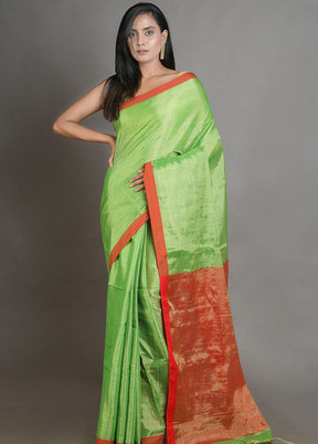 Light Green Linen Silk Saree With Blouse Piece - Indian Silk House Agencies