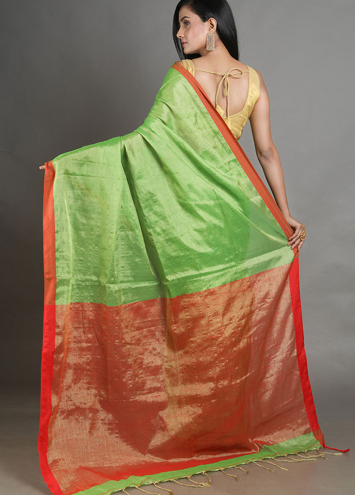 Light Green Linen Silk Saree With Blouse Piece - Indian Silk House Agencies