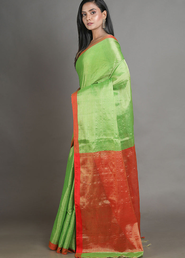 Light Green Linen Silk Saree With Blouse Piece - Indian Silk House Agencies