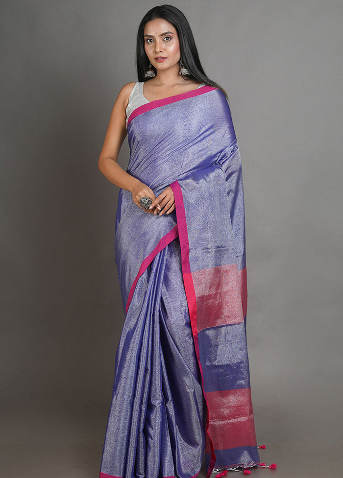 Blue Spun Silk Saree With Blouse Piece - Indian Silk House Agencies