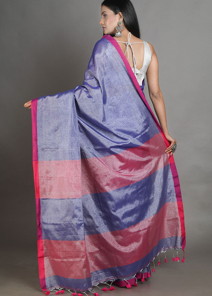 Blue Spun Silk Saree With Blouse Piece - Indian Silk House Agencies