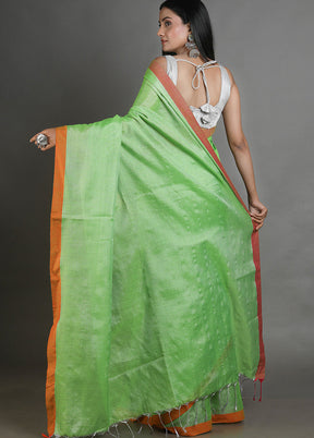 Green Spun Silk Saree With Blouse Piece - Indian Silk House Agencies