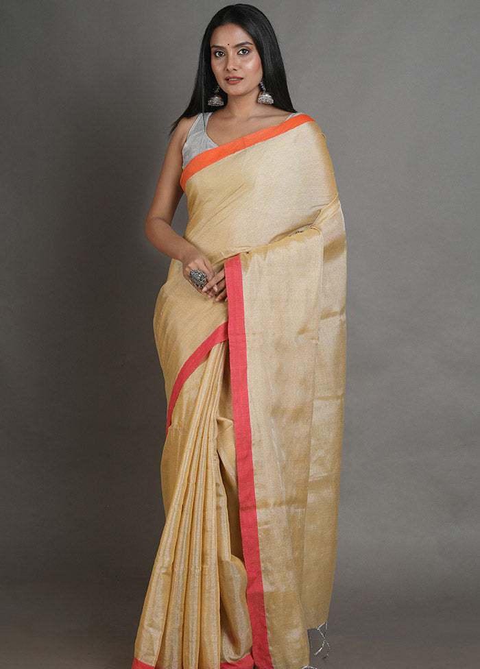 Beige Spun Silk Saree With Blouse Piece - Indian Silk House Agencies