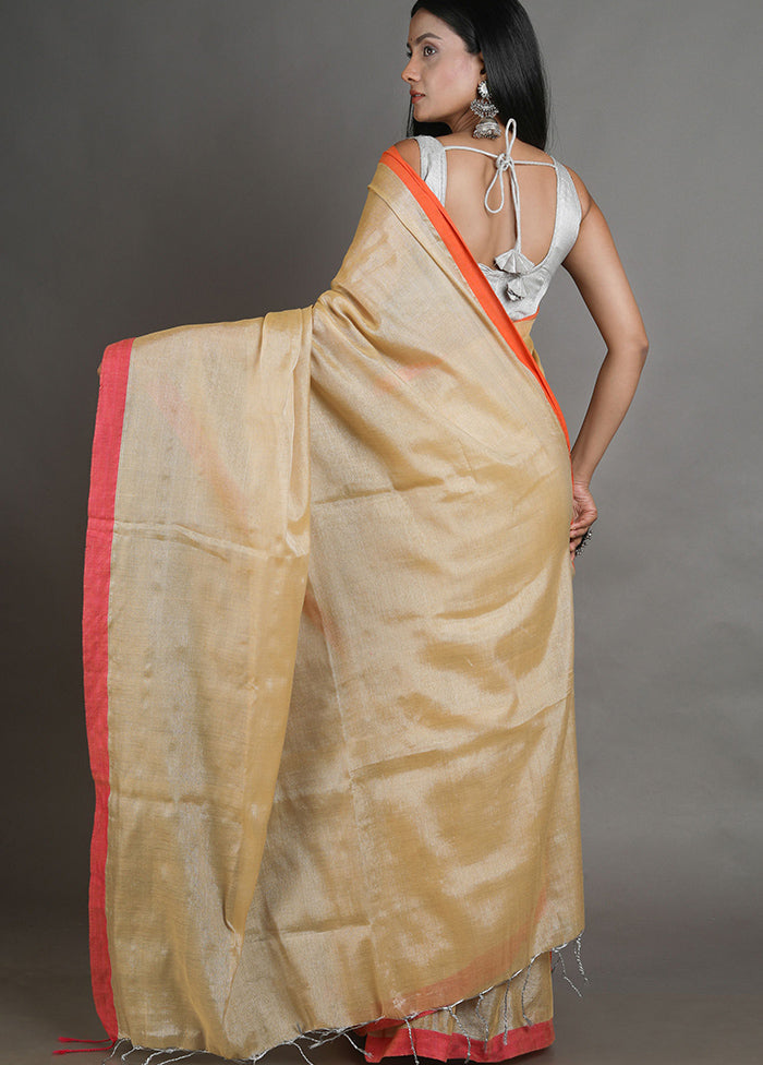 Beige Spun Silk Saree With Blouse Piece - Indian Silk House Agencies