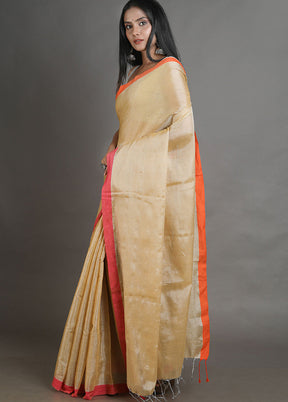 Beige Spun Silk Saree With Blouse Piece - Indian Silk House Agencies