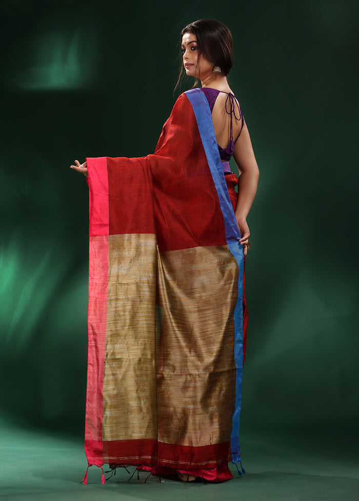 Red Cotton Saree With Blouse Piece - Indian Silk House Agencies