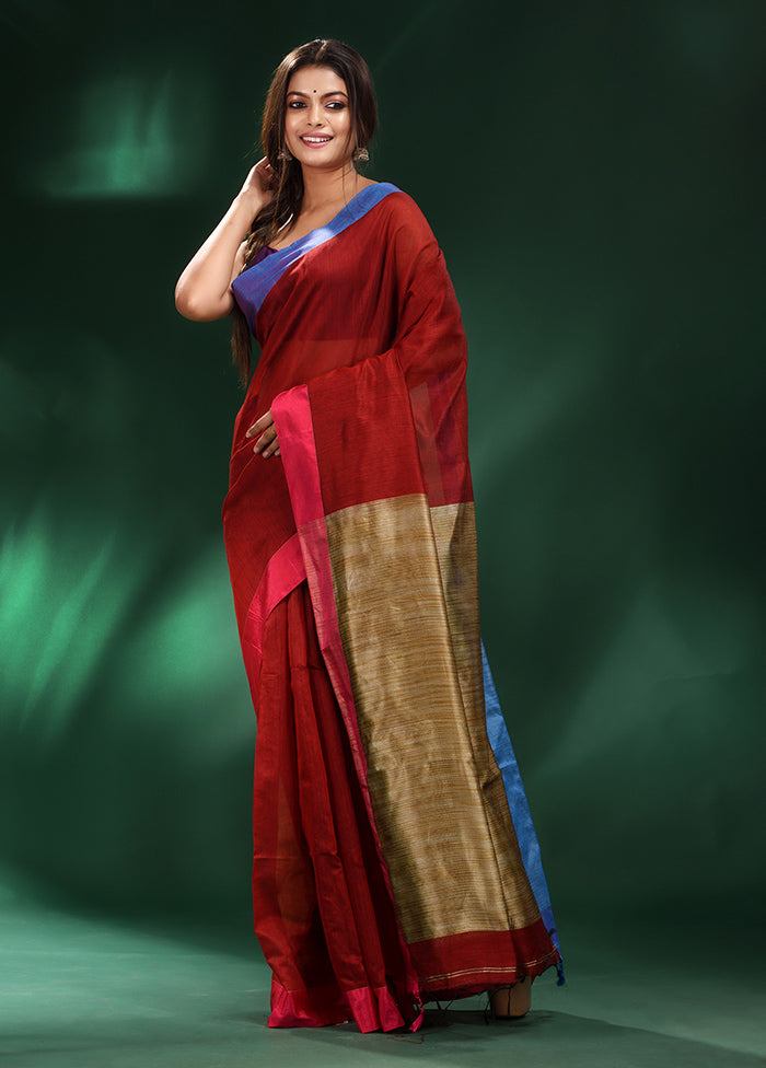 Red Cotton Saree With Blouse Piece - Indian Silk House Agencies