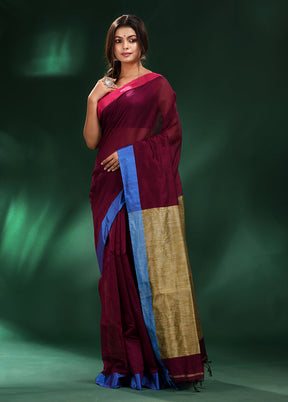 Red Cotton Saree With Blouse Piece - Indian Silk House Agencies