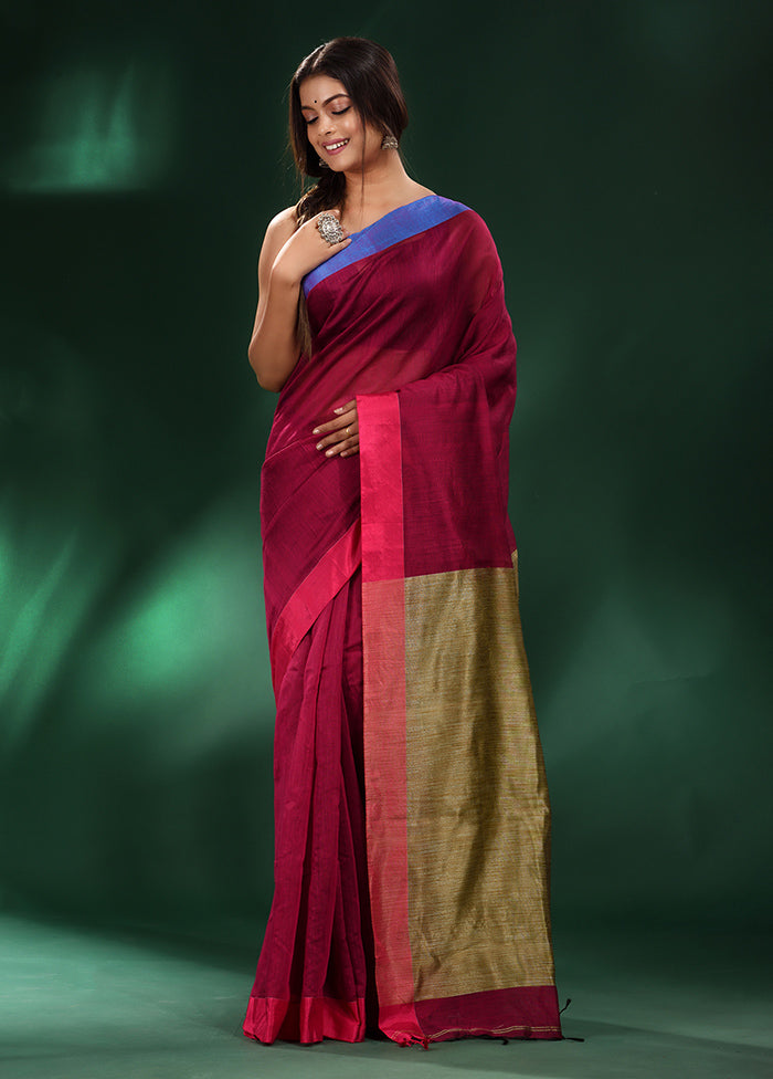 Magenta Cotton Saree With Blouse Piece - Indian Silk House Agencies