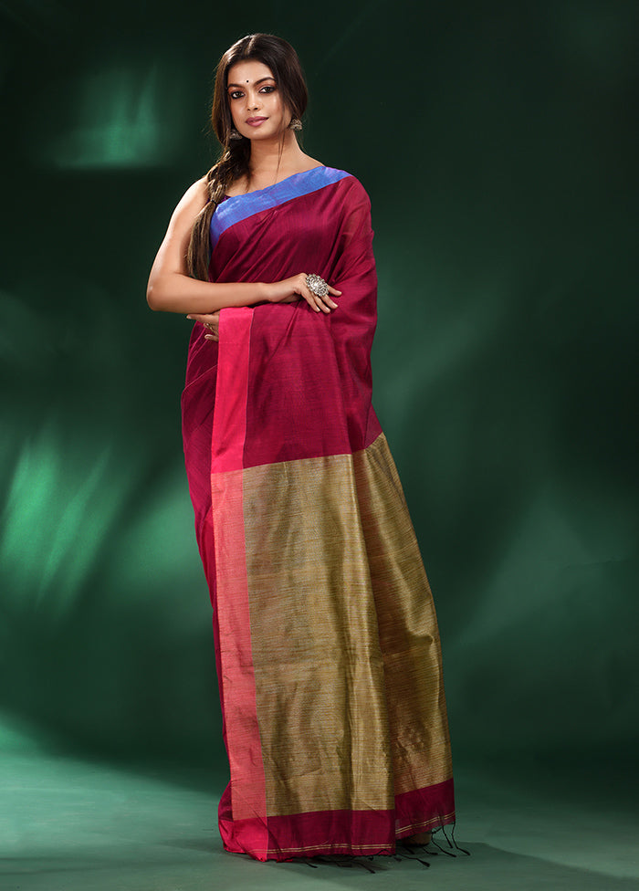 Magenta Cotton Saree With Blouse Piece - Indian Silk House Agencies