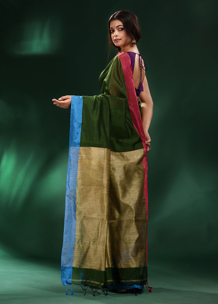 Green Cotton Saree With Blouse Piece - Indian Silk House Agencies