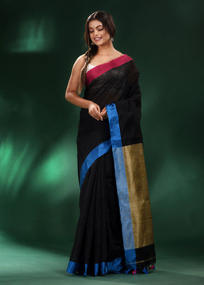 Black Cotton Saree With Blouse Piece - Indian Silk House Agencies