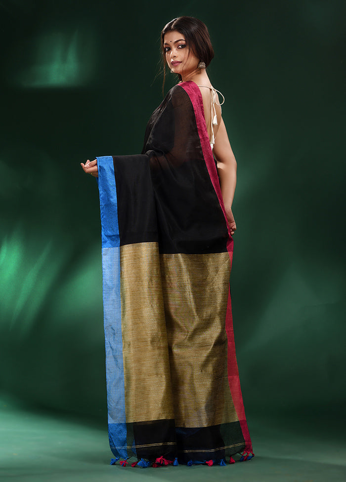 Black Cotton Saree With Blouse Piece - Indian Silk House Agencies