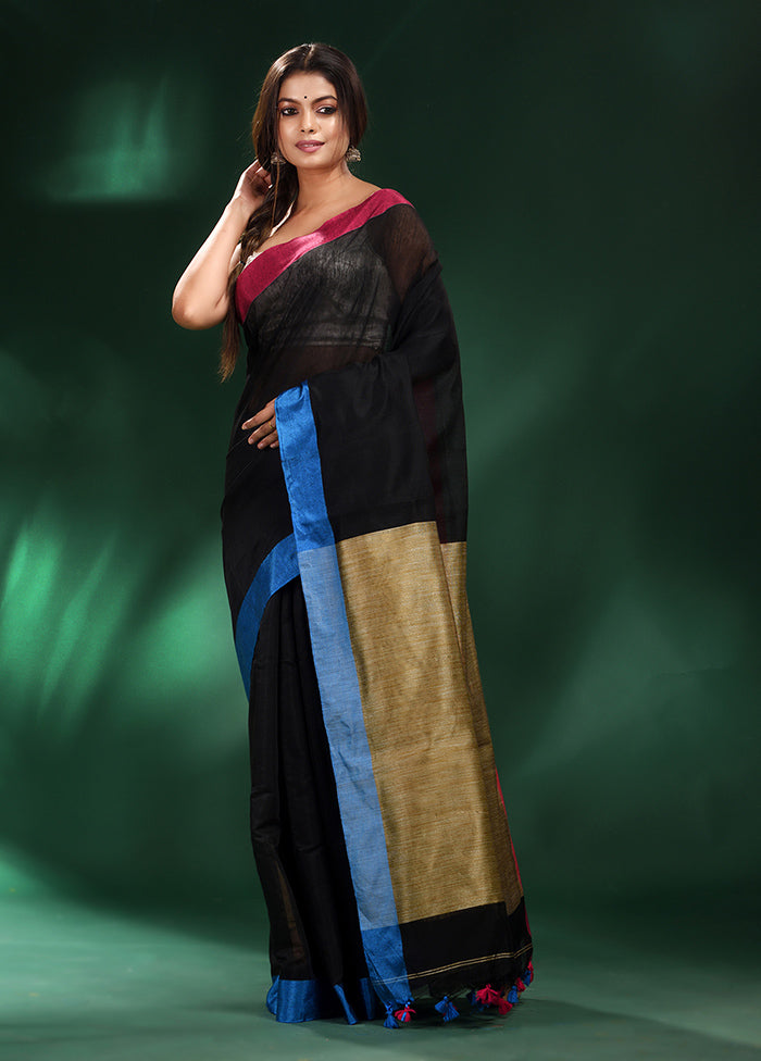 Black Cotton Saree With Blouse Piece - Indian Silk House Agencies