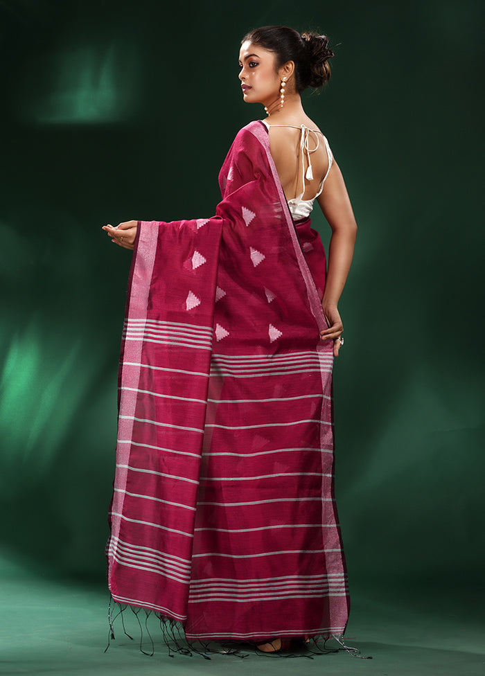 Fuchsia Cotton Saree With Blouse Piece - Indian Silk House Agencies