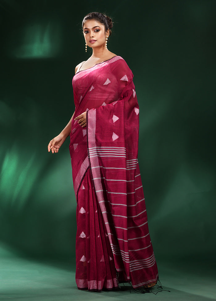 Fuchsia Cotton Saree With Blouse Piece - Indian Silk House Agencies