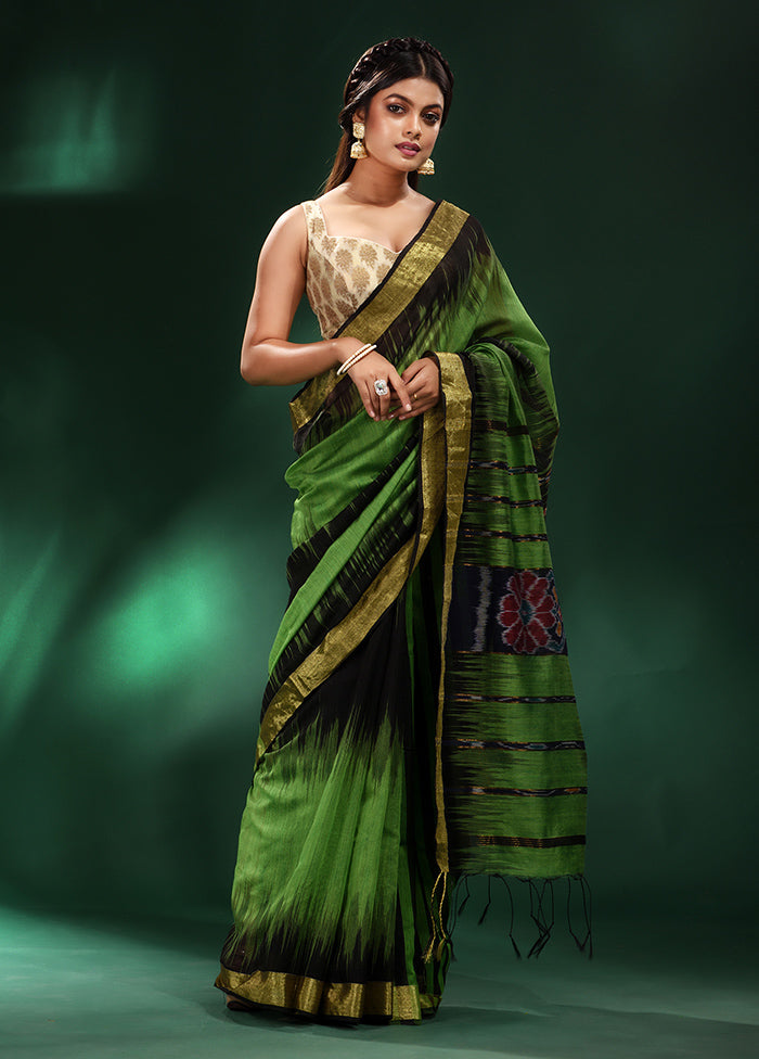 Green Cotton Saree With Blouse Piece - Indian Silk House Agencies