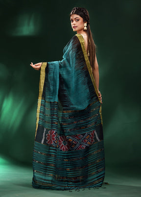 Teal Cotton Saree With Blouse Piece - Indian Silk House Agencies