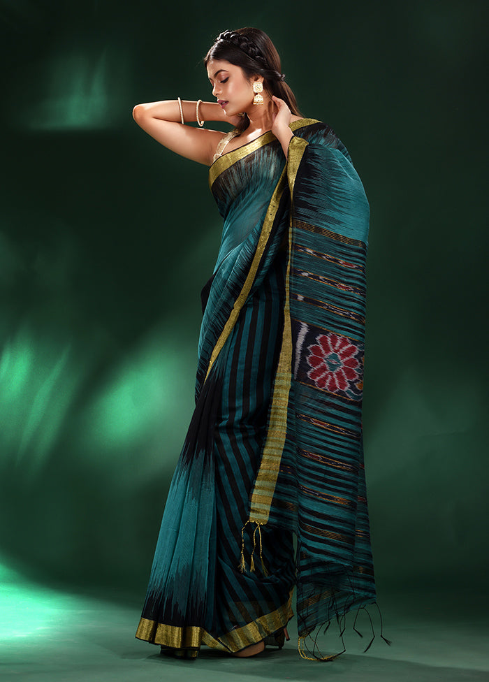 Teal Cotton Saree With Blouse Piece - Indian Silk House Agencies