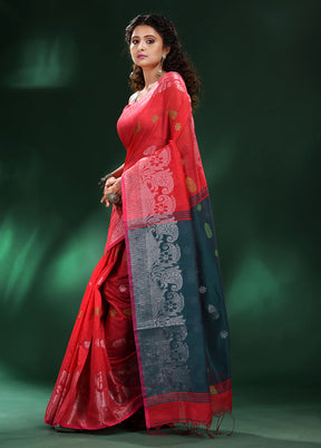 Red Cotton Saree With Blouse Piece - Indian Silk House Agencies