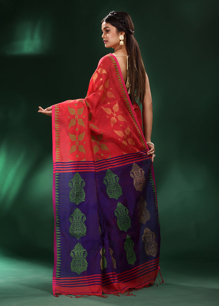 Red Cotton Saree With Blouse Piece - Indian Silk House Agencies