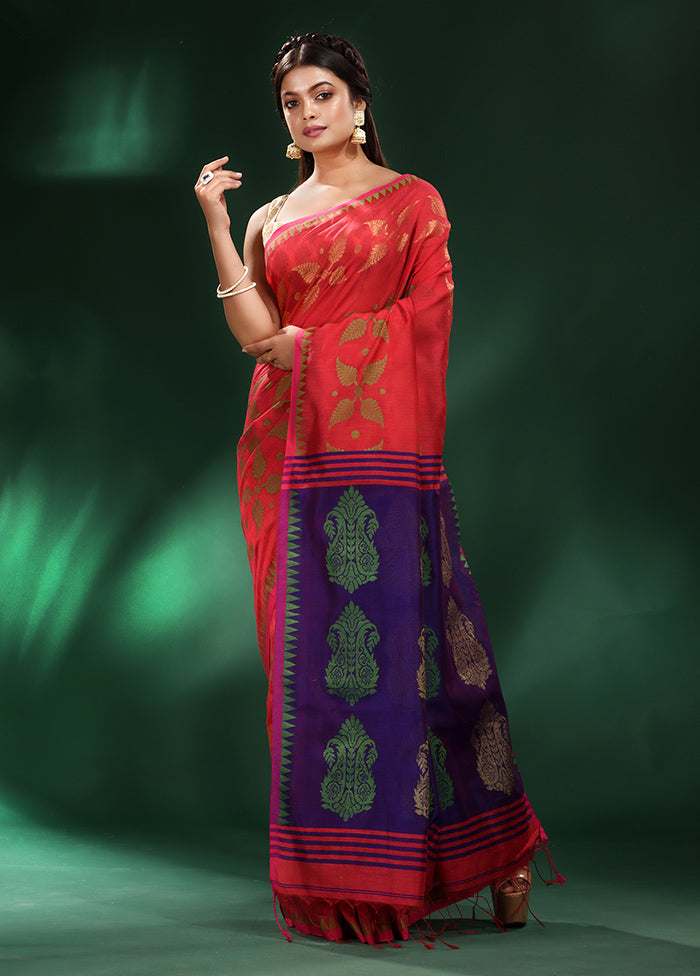 Red Cotton Saree With Blouse Piece - Indian Silk House Agencies