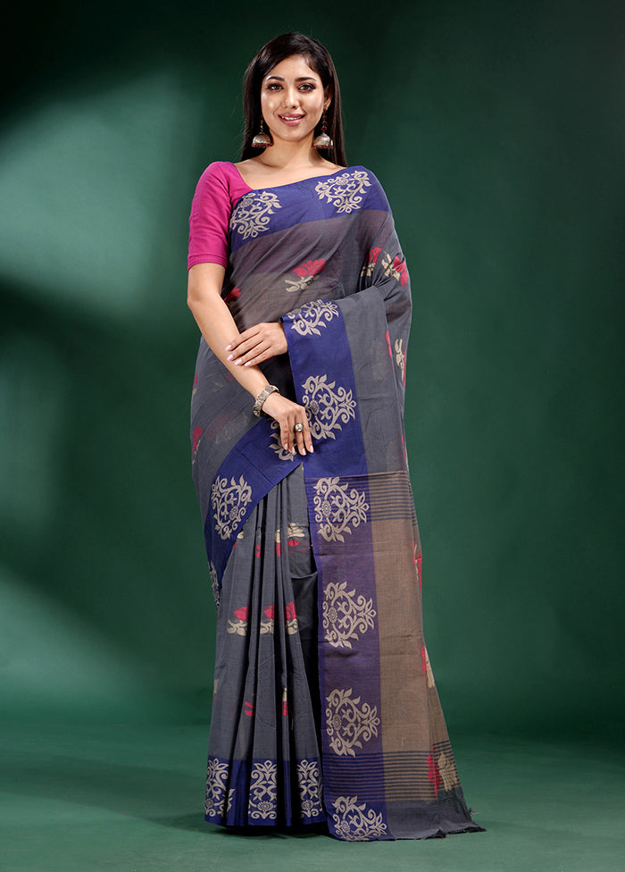 Grey Cotton Saree With Blouse Piece - Indian Silk House Agencies