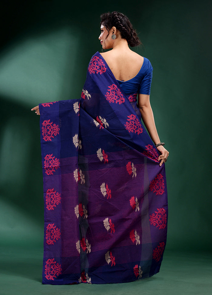 Navy Blue Cotton Saree With Blouse Piece - Indian Silk House Agencies