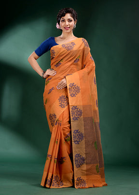 Orange Cotton Saree With Blouse Piece - Indian Silk House Agencies