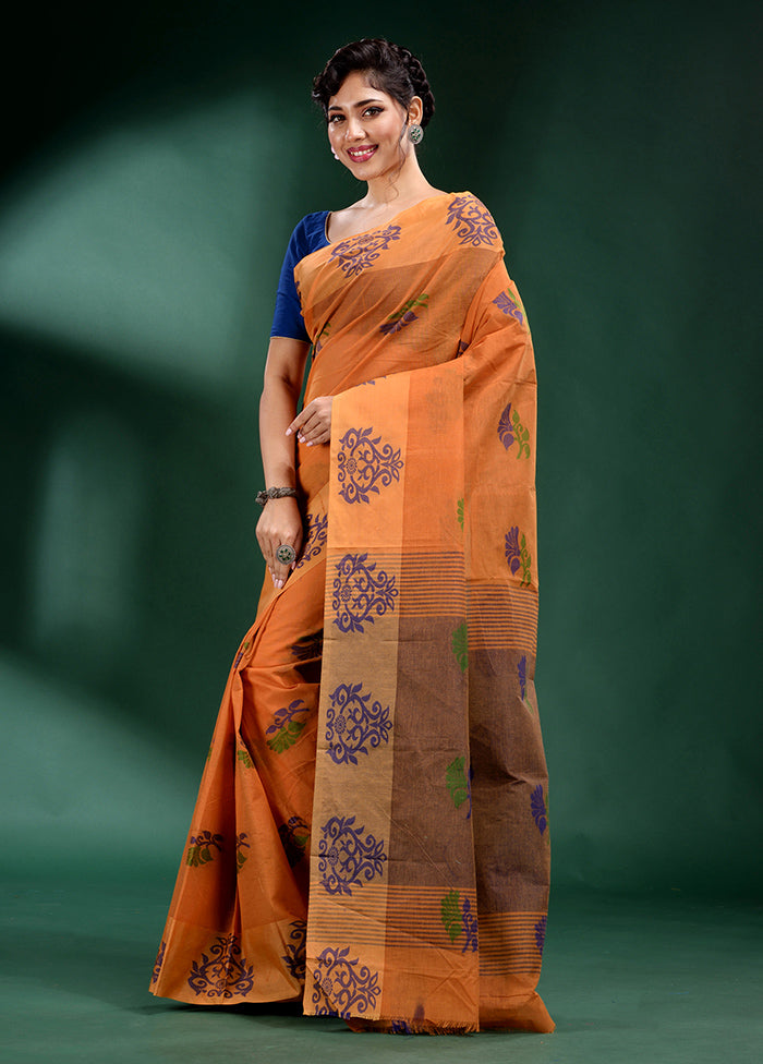 Orange Cotton Saree With Blouse Piece - Indian Silk House Agencies