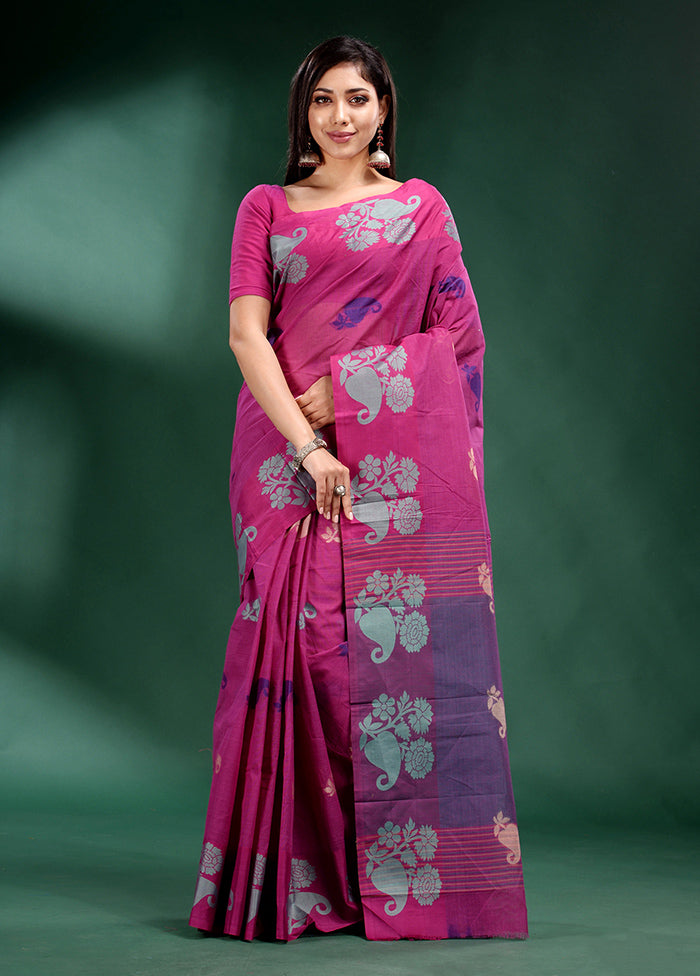 Fuchsia Cotton Saree With Blouse Piece - Indian Silk House Agencies