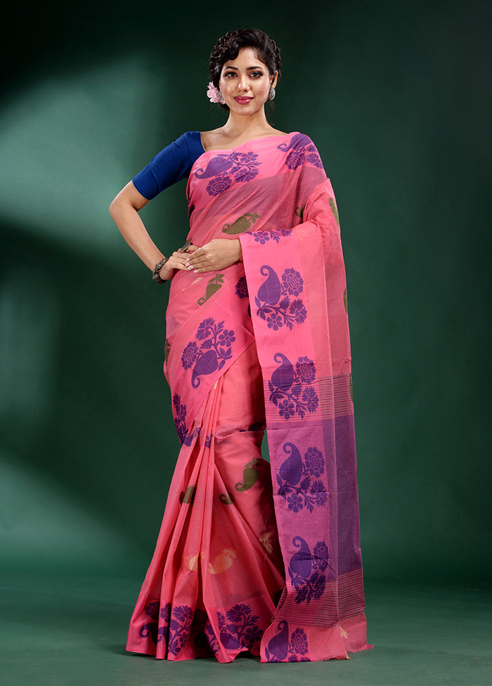 Light Pink Cotton Saree With Blouse Piece - Indian Silk House Agencies