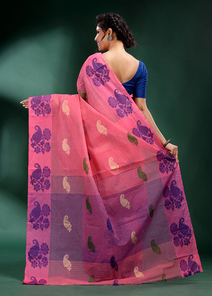 Light Pink Cotton Saree With Blouse Piece - Indian Silk House Agencies