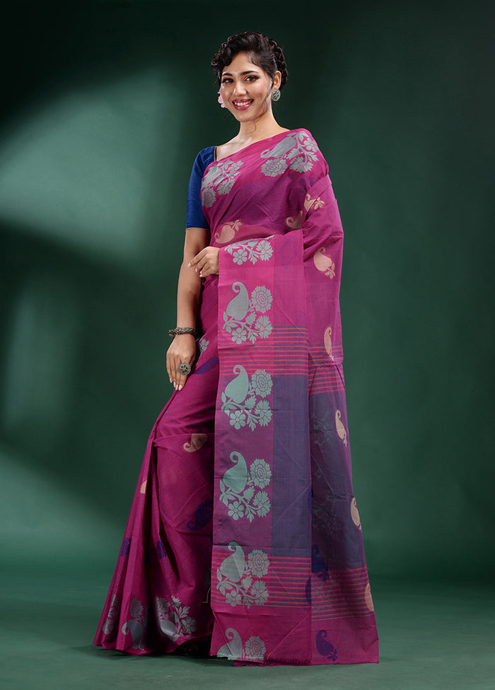 Fuchsia Cotton Saree With Blouse Piece - Indian Silk House Agencies