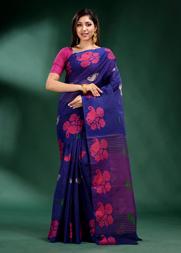 Blue Cotton Saree With Blouse Piece - Indian Silk House Agencies