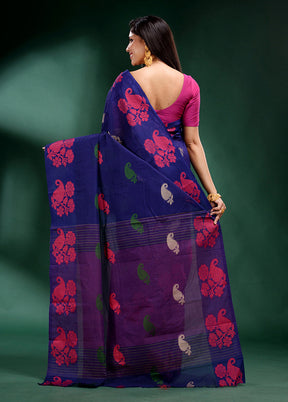 Blue Cotton Saree With Blouse Piece - Indian Silk House Agencies