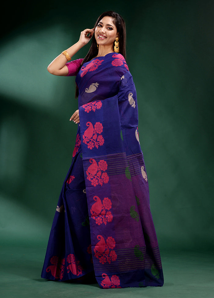 Blue Cotton Saree With Blouse Piece - Indian Silk House Agencies