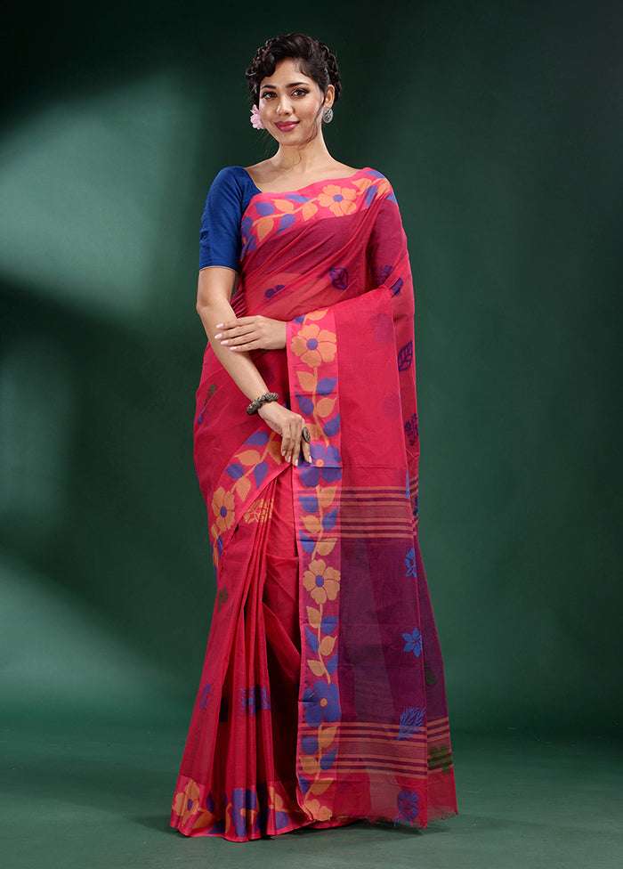 Fuchsia Pure Cotton Saree With Blouse Piece - Indian Silk House Agencies