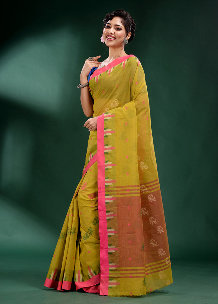 Lime Green Pure Cotton Saree With Blouse Piece - Indian Silk House Agencies