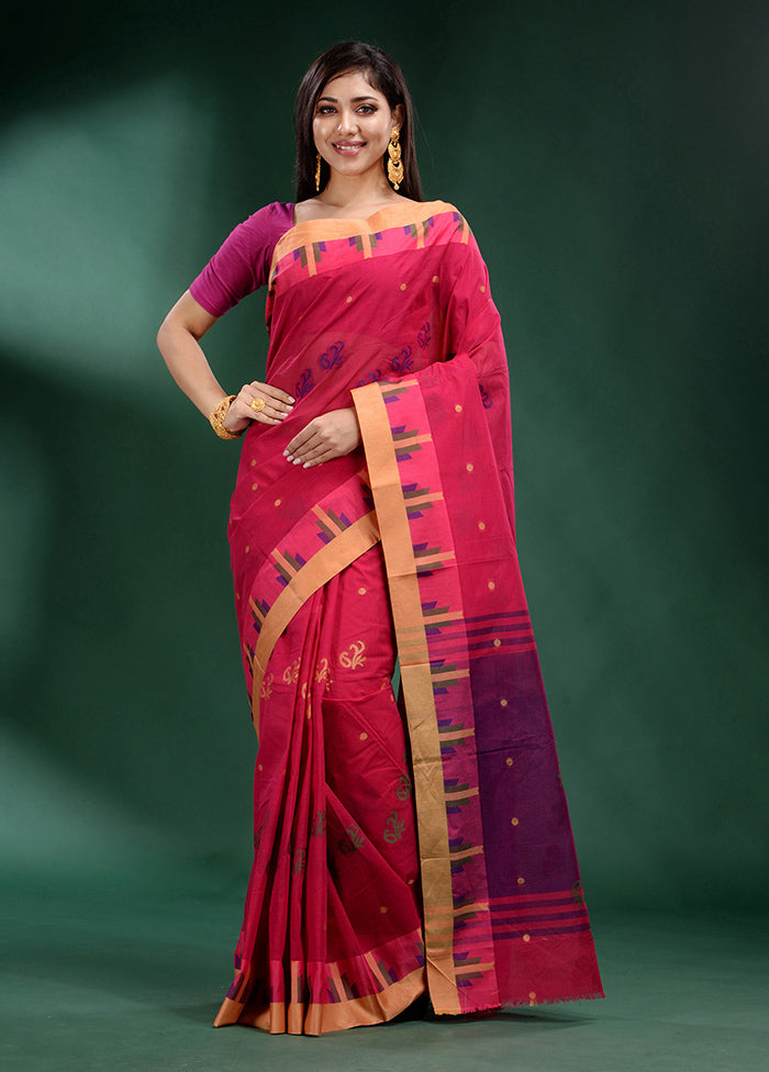 Fuchsia Pure Cotton Saree With Blouse Piece - Indian Silk House Agencies