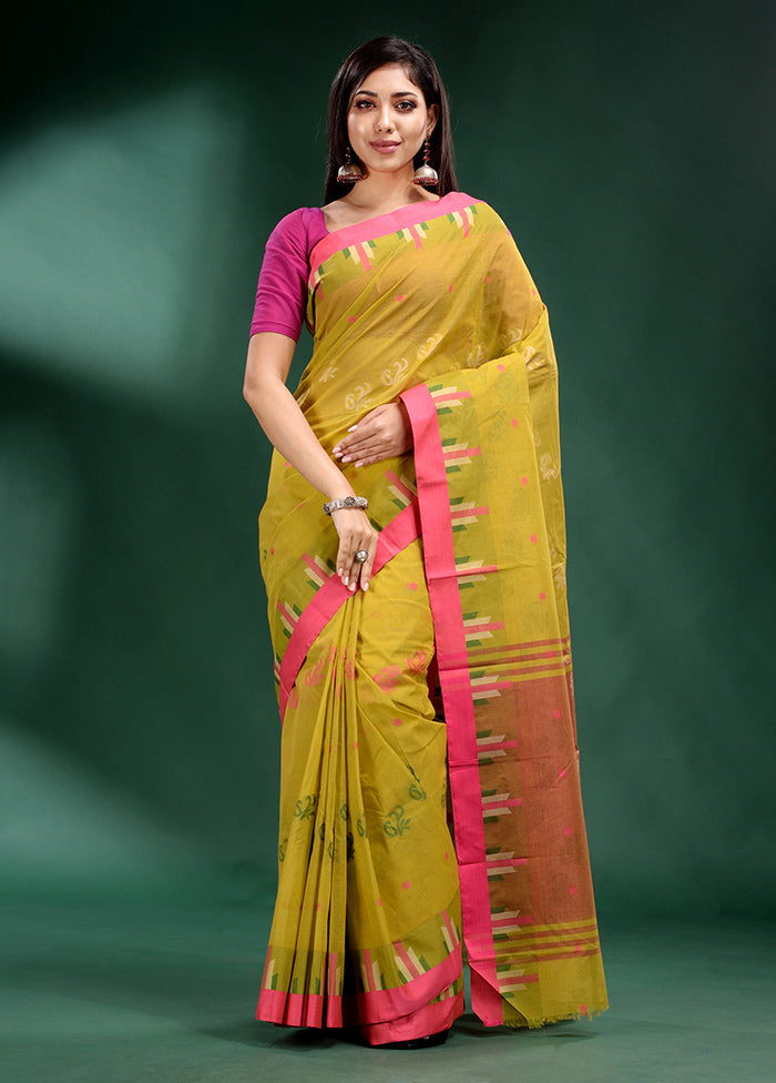 Lime Green Pure Cotton Saree With Blouse Piece - Indian Silk House Agencies