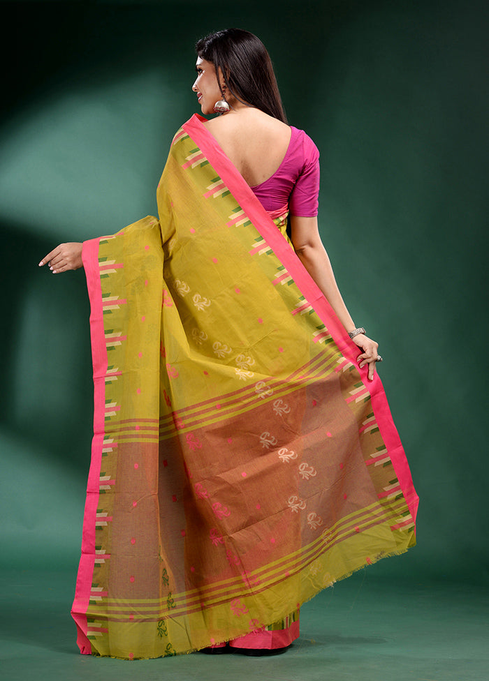 Lime Green Pure Cotton Saree With Blouse Piece - Indian Silk House Agencies